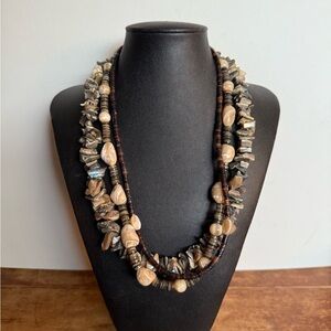 Lannie 925 Natural Elements 3 Strands Earth Tone Necklace. Boho/ Hippie